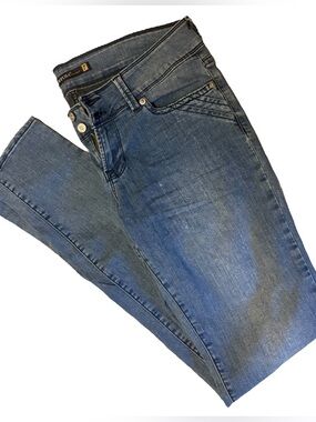 Womens Skinny Jeans in Mid Blue Stretch Denim